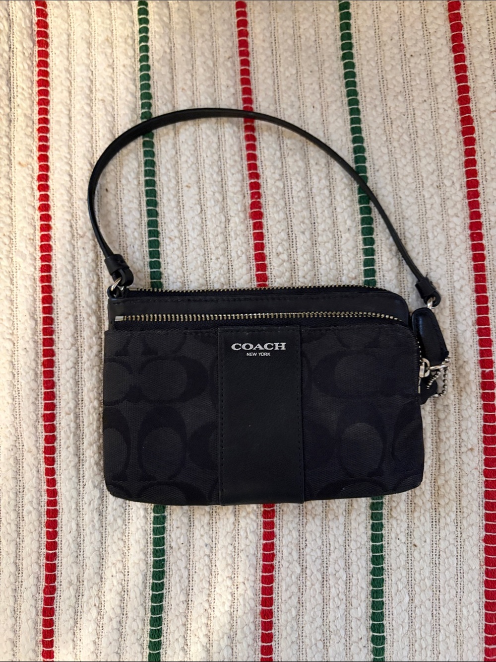 Coach Black Signature Wristlet with Top Zip